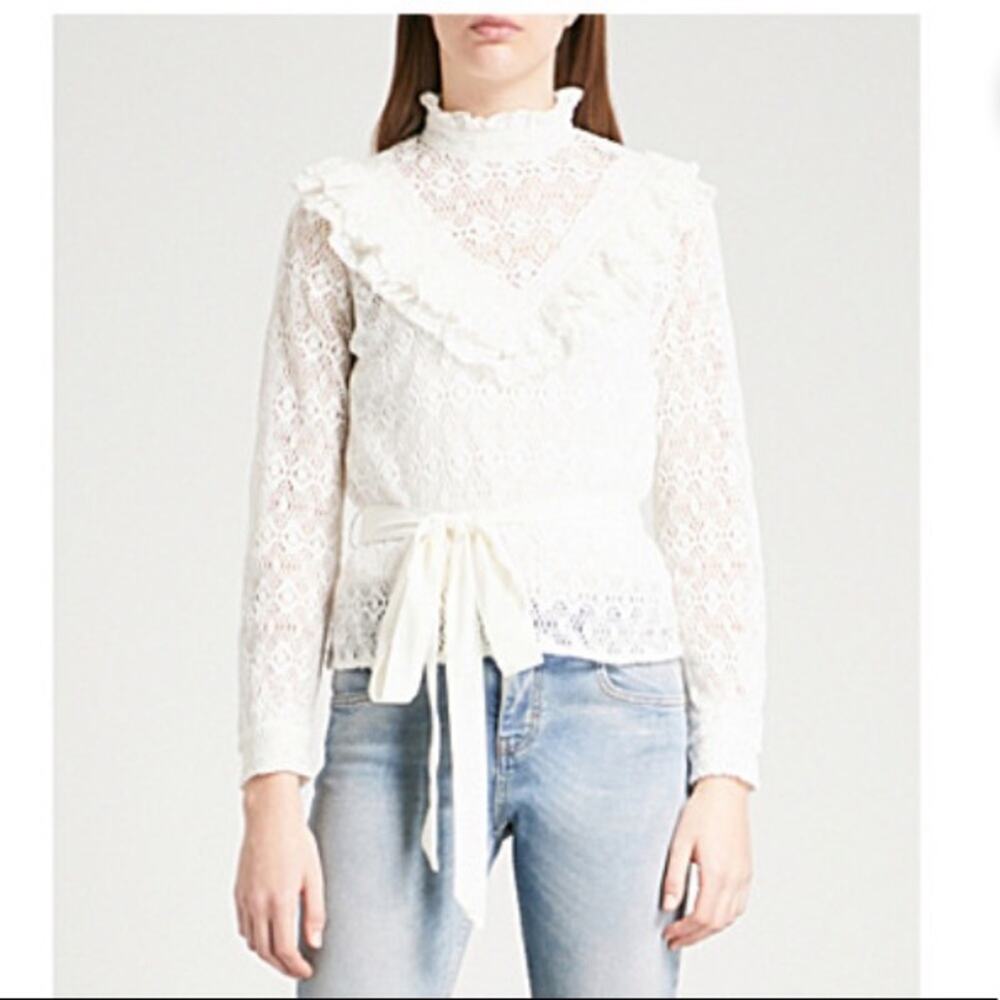Maje Limba Cream Lace Long Sleeve Ruffle Shirt